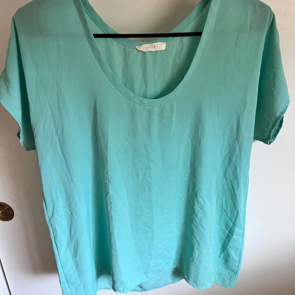 Lush Women's Teal Scoop Neck Short Sleeve Top